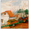 Traktor und Haus, 1969. Watercolour, 15 x 21 cm (teamwork from André and Nicolas)